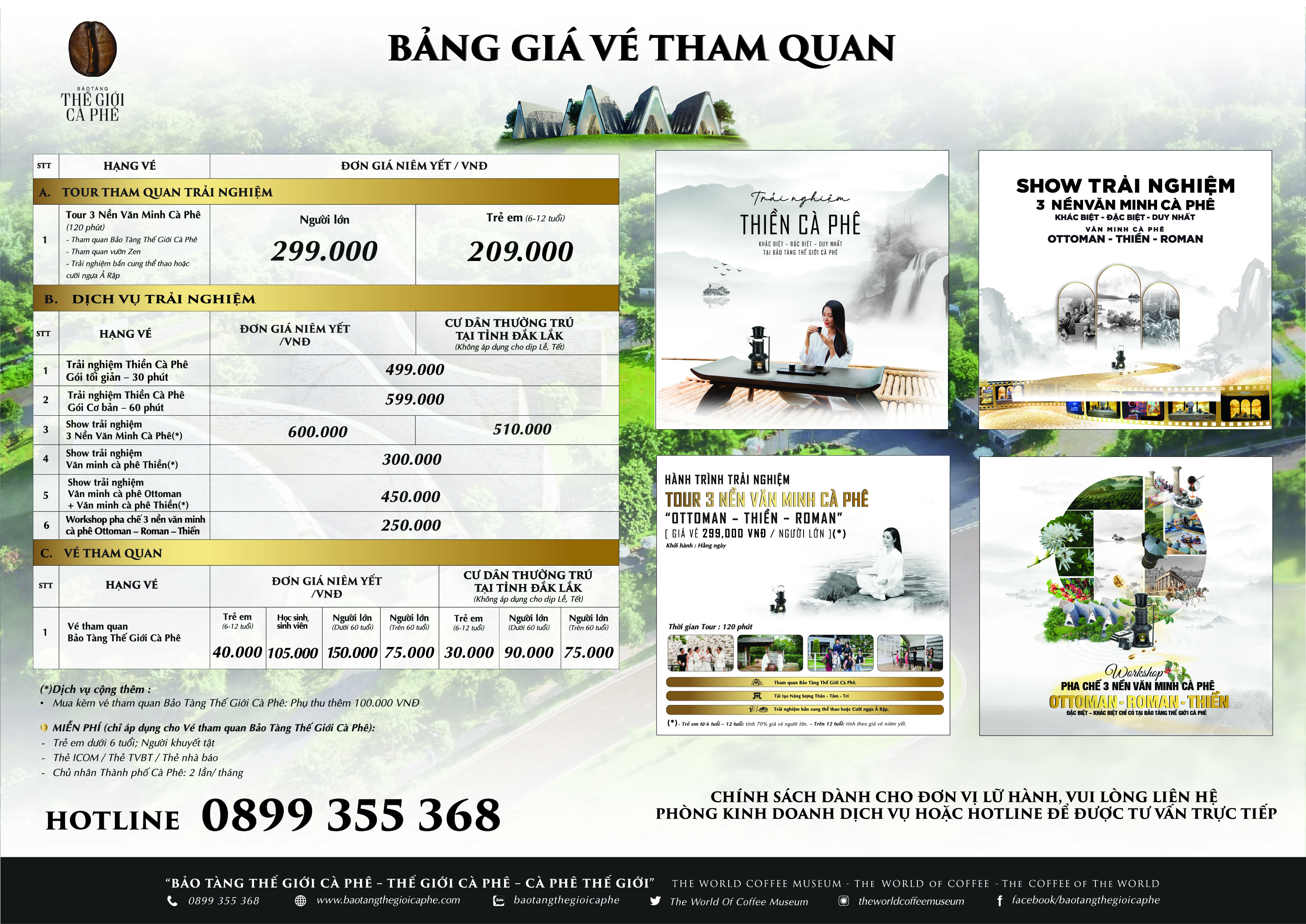 BẢNG GIÁ VÉ THAM QUAN BẢO TÀNG THẾ GIỚI CÀ PHÊ